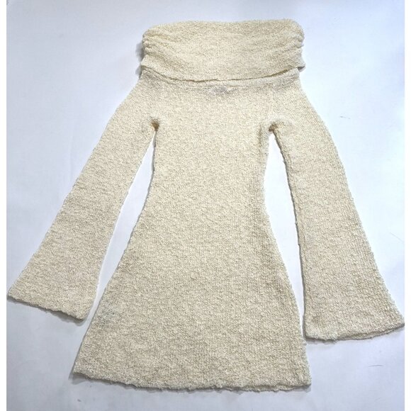 Meshki Marisol Off Shoulder Boucle Mini Dress in Ivory - Picture 4 of 5